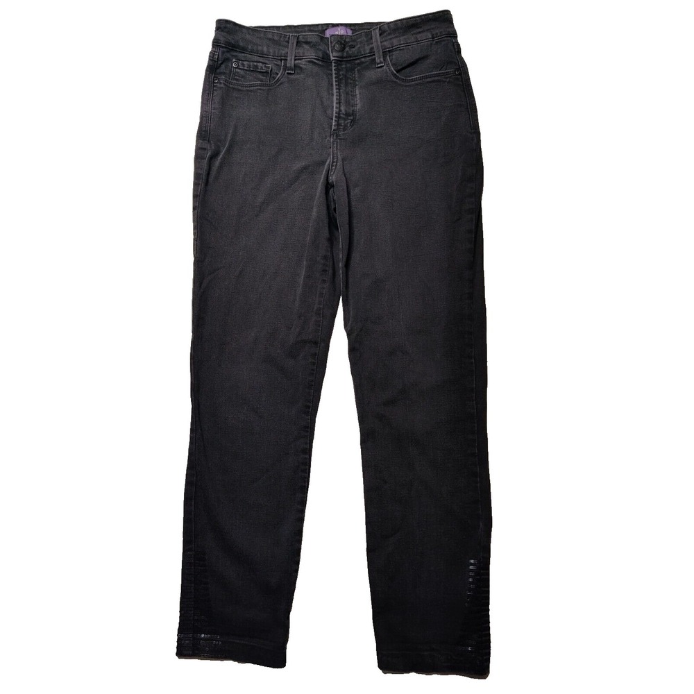 NYDJ SUPER SKINNY LIFT TUCK‎ Women 8 Black Embellished Denim Jeans Made In USA